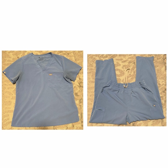 Figs Tops - FIGS Ceil Blue Scrub Set Catarina Top & Yola High Waisted Pants Size Large